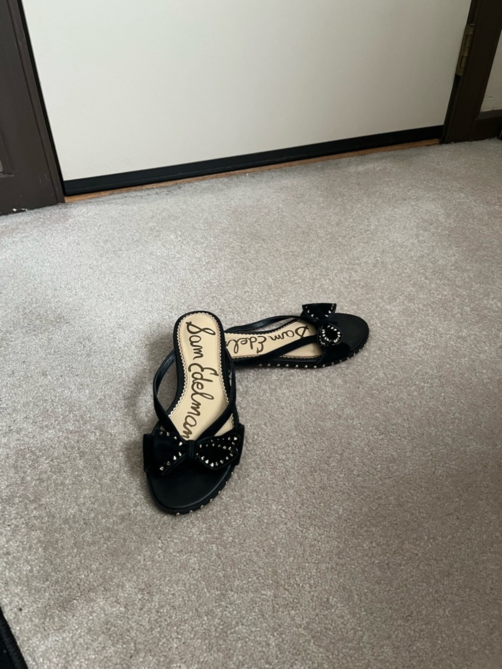 Sam Edelman Black Stud Bow Slide Sandals